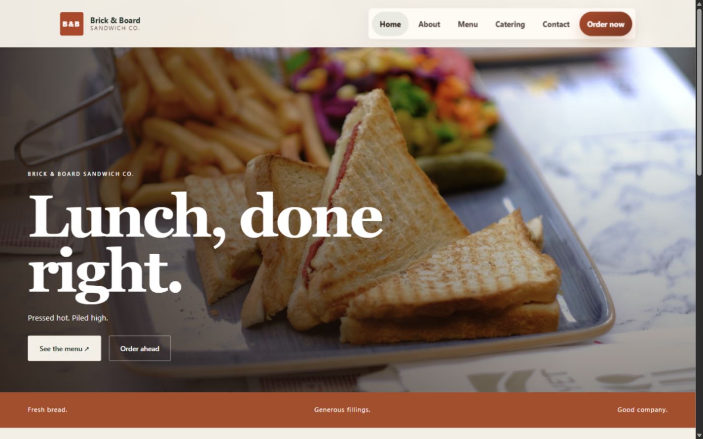 Brick and Board Sandwich Co. — photography-led concept website