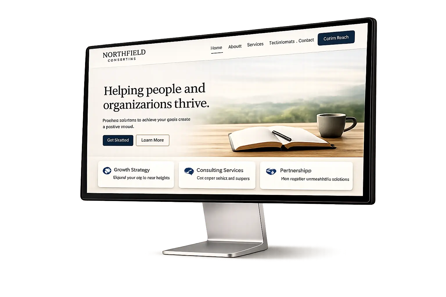 Monitor mockup displaying a clean website layout